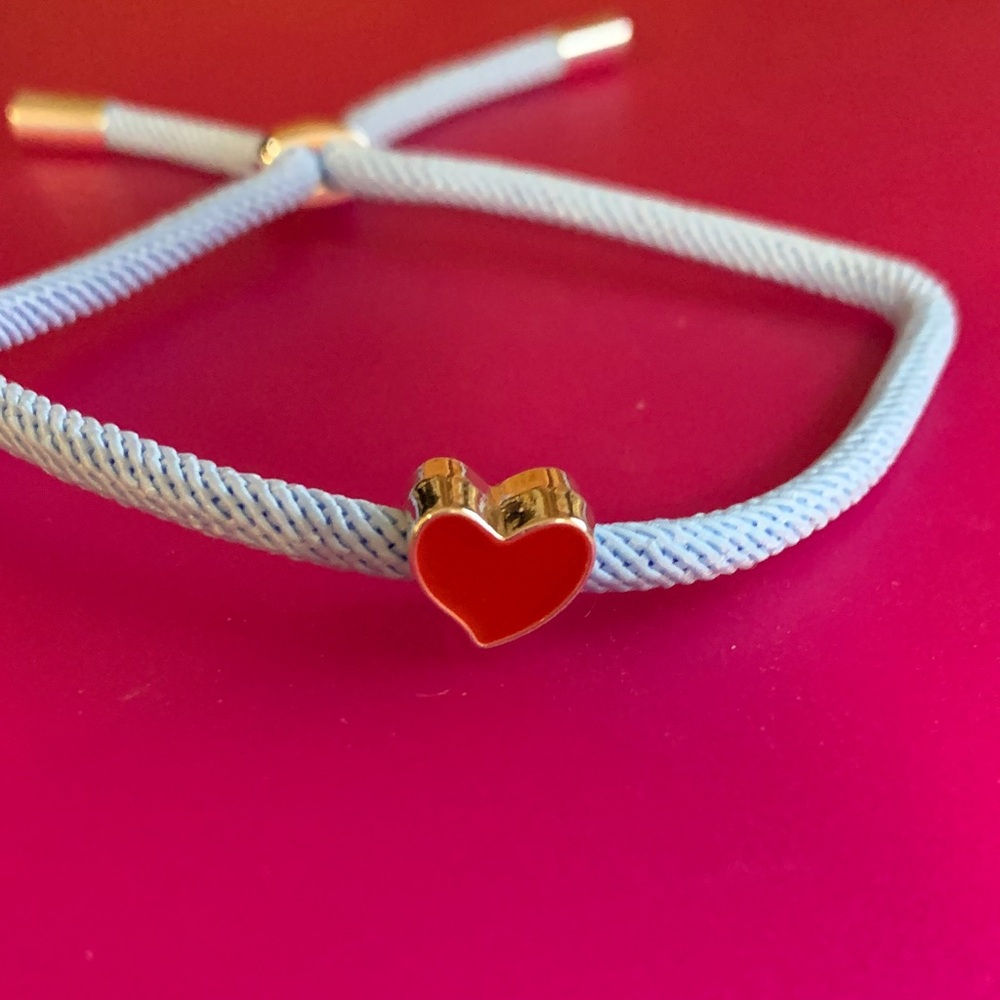 Red Heart Bracelet with Blue Cord